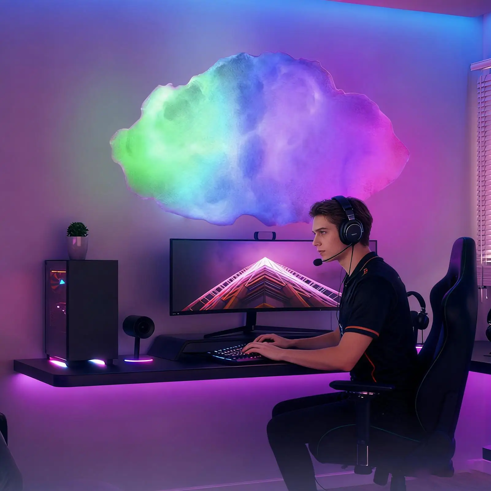 LED Cloud Lights Music Syncing Dynamic Multicolor Cloud LED Mood Lights For Living Room Bedroom Study Basement Garage Apartment