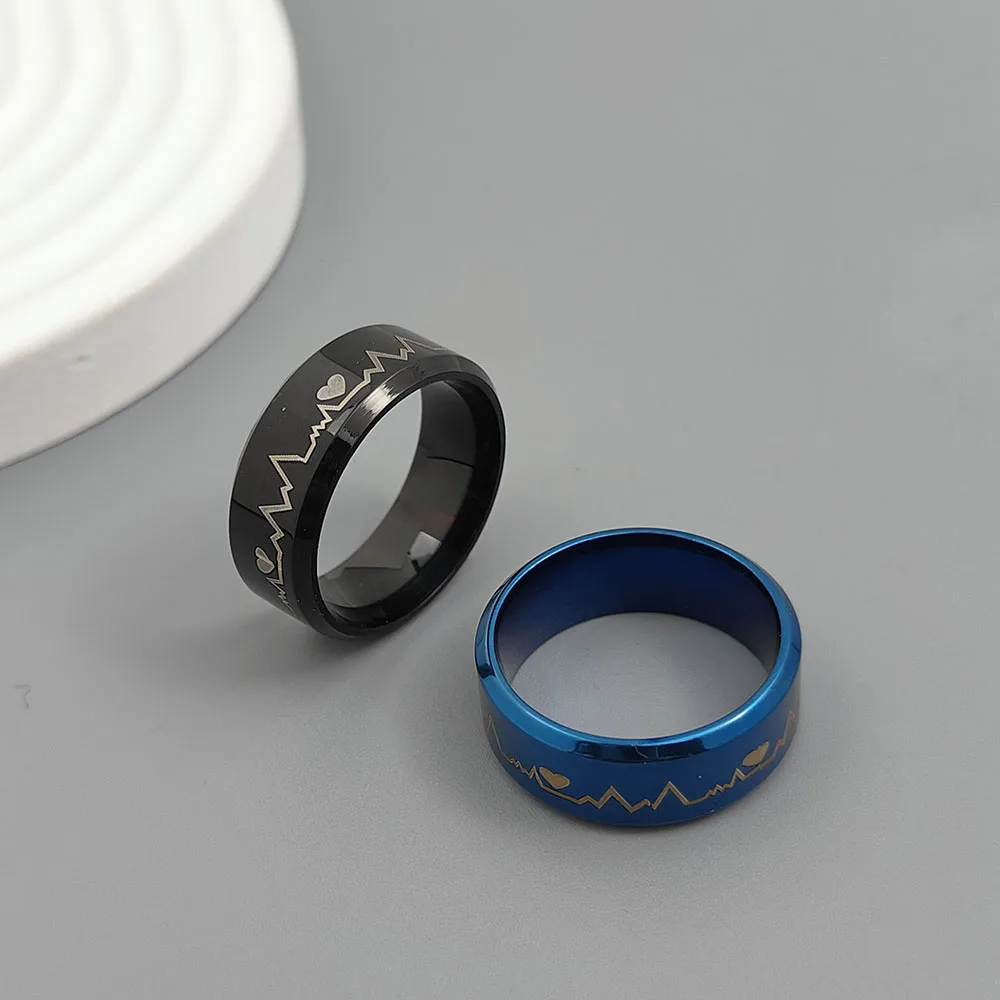 

1Pcs Classic Stainless Steel Ring Electrocardiogram Wave Heartbeat Ring Wedding Couples Rings Bijouterie for Man or Woman Gift