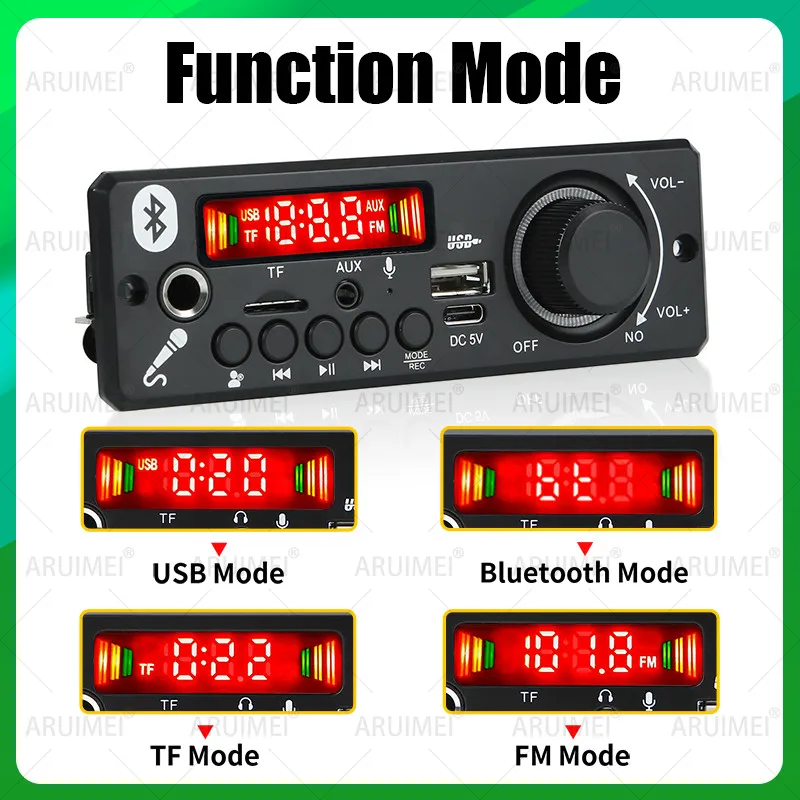 2*3 واط 6 واط مكبر للصوت بلوتوث 5.1 MP3/WMA/WAV فك مجلس نظام صوتي للسيارة مع TF/USB/FM ، تسجيل الميكروفون ومكالمات غير يدوية