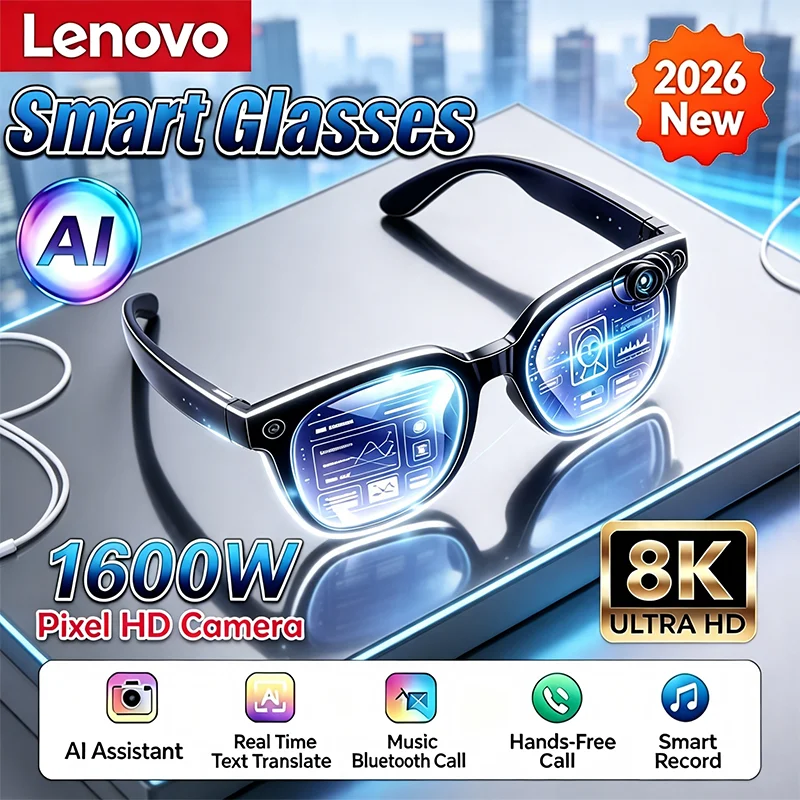 Lenovo 2500MP 8K AI Smart Glasses Hands Free Calling Translation Chat Logging Music Player Smart Motorcycle Sunglasses 2026