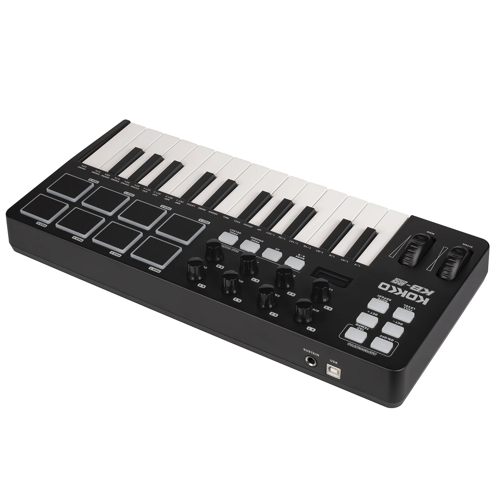 وحدة تحكم بلوحة مفاتيح Kokko Kb-25 Midi مع 8 وسادات بإضاءة خلفية و8 مقابض USB لإنتاج الموسيقى لهاتف Iphone Ipad Mac PC Windows Android #5