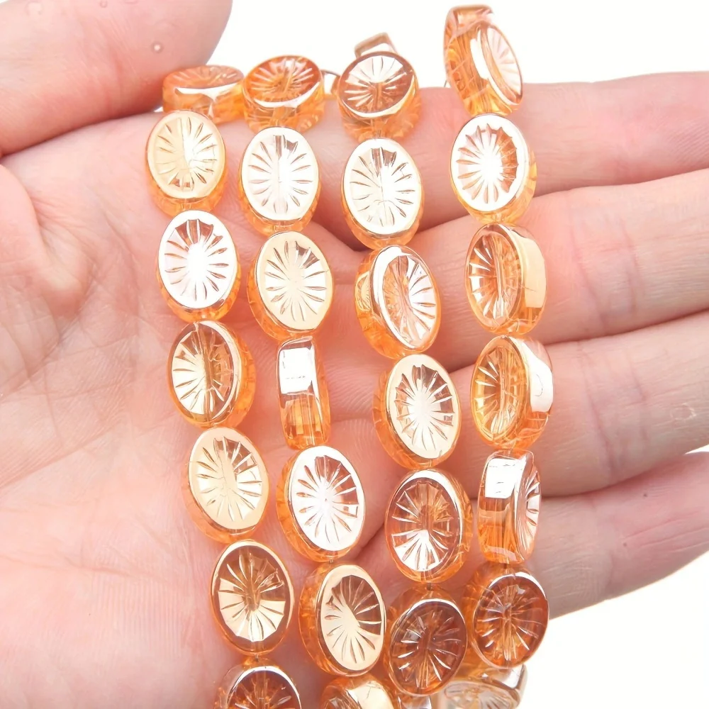 45PCS Oval Sun shaped engraving Beads For Jewelry Making Bracelets Necklace  Supplies DIY  Handmade Earrings Accessories 10*14mm