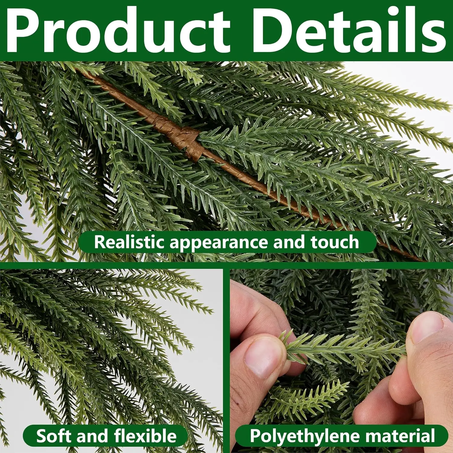 Yannew 2 قطعة عيد الميلاد الاصطناعي نورفولك الصنوبر يتأرجح الأخضر دمعة إكليل للباب الأمامي الموقد درج عباءة ديكور المنزل