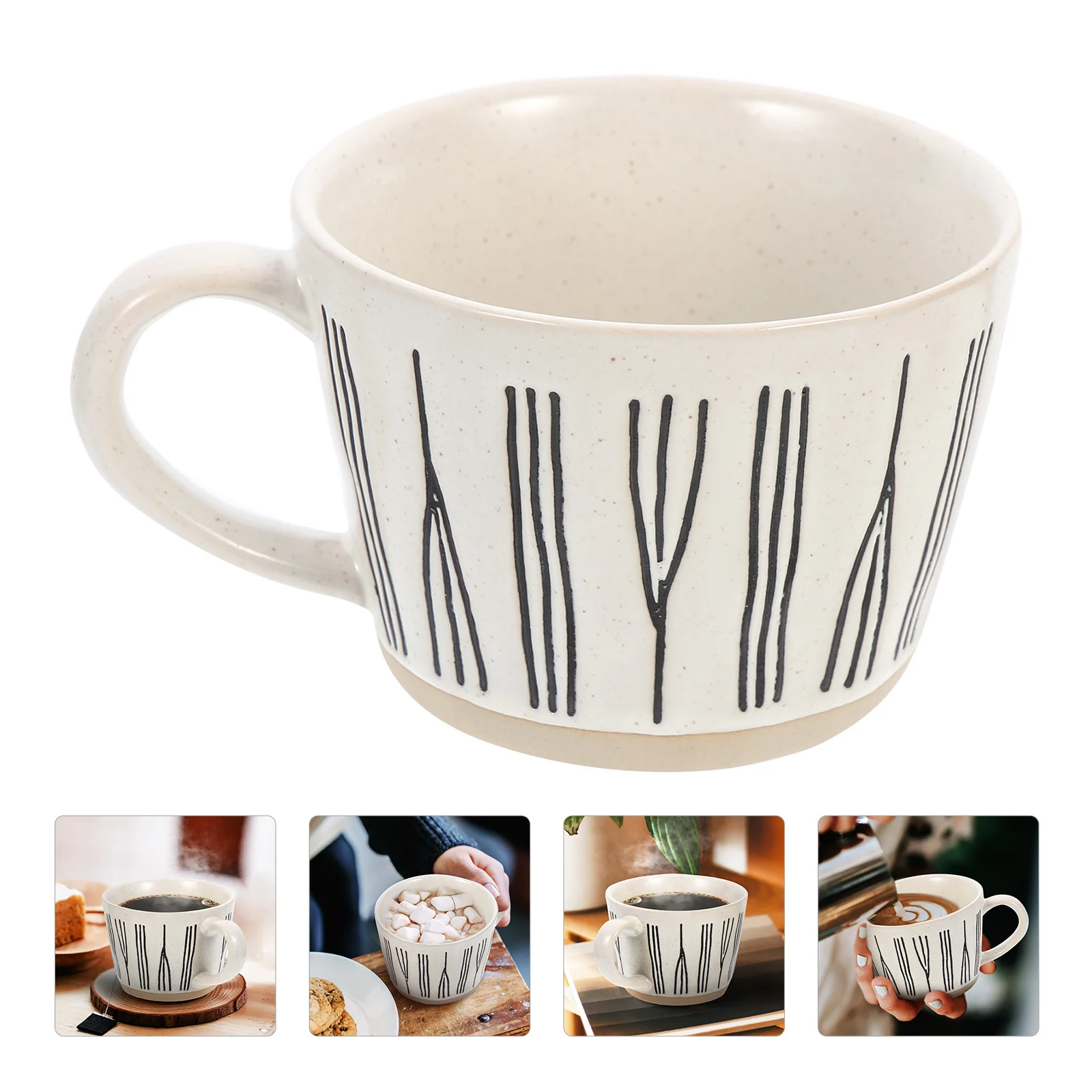 

Ceramic Coffee Cup Retro Household Use Handle Design Suitable Home Cafe Book Bar Decorative Rough Ceramic Cappuccino Cup