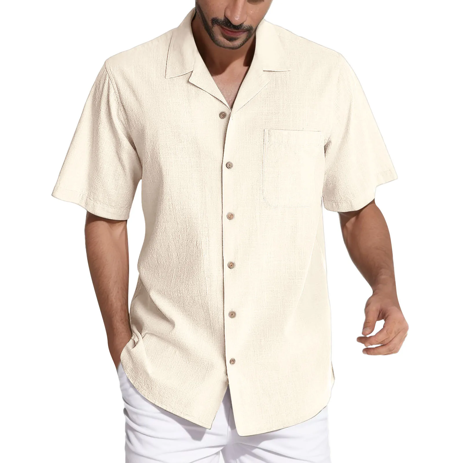 Men's short-sleeved cardigan shirt with a turn-down collar in a fashionable urban style for the summer of ropa para caballero