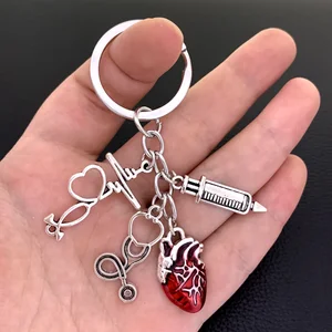 Heart -Shaped -Schlüsselbund, Tropfblutschlüsselkette, medizinische Anatomie, Arzt- und Krankenschwester -Tasche, Juwelengeschenk, 1 PC 8 Hauptverkaufs -Keychain anatomisch - №1