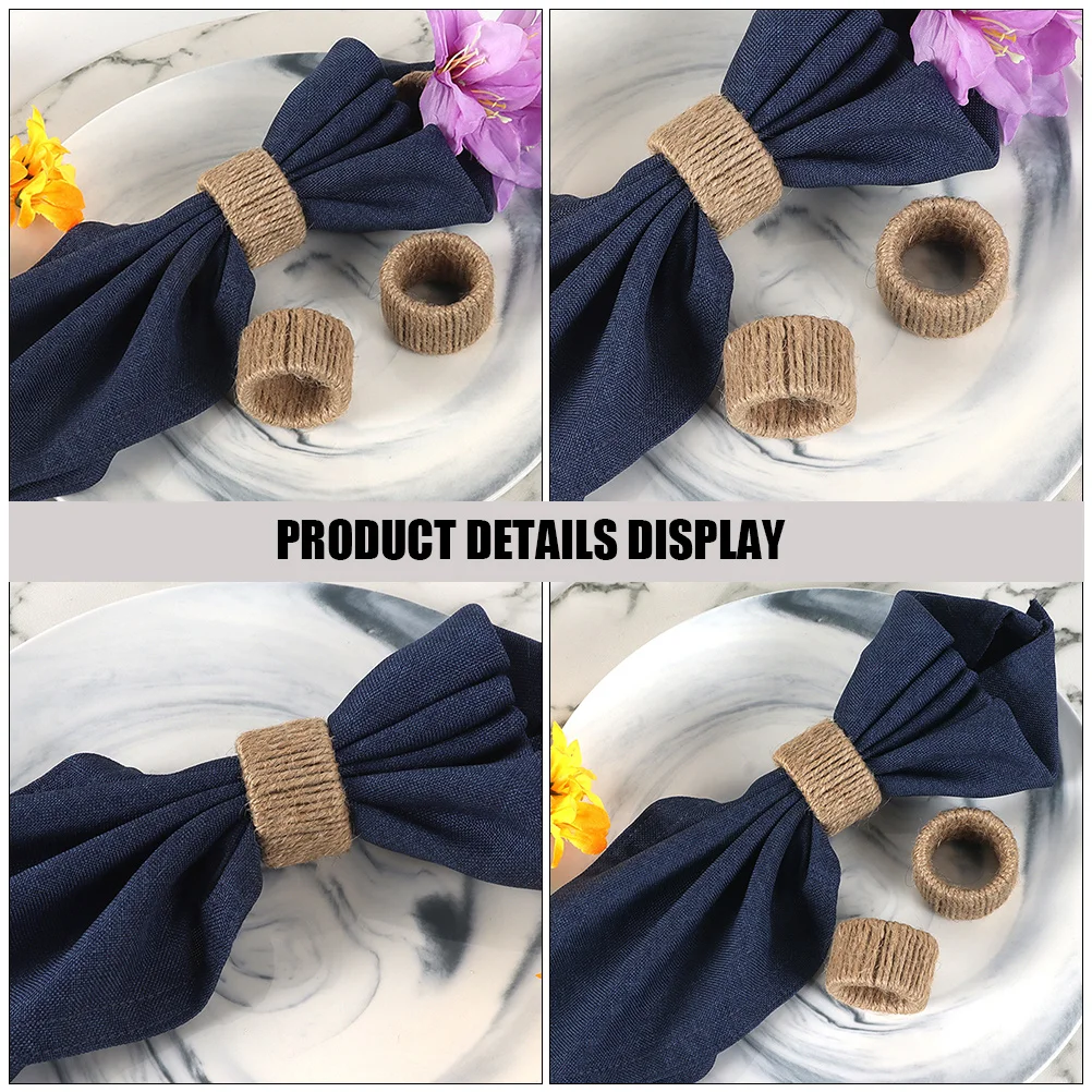 

6pcs Napkin Rings Farmhouse Woven Hemp Rope Holders For Cloth Napkins Table Decor Dinner Party Rustic Dining Table Supply Set
