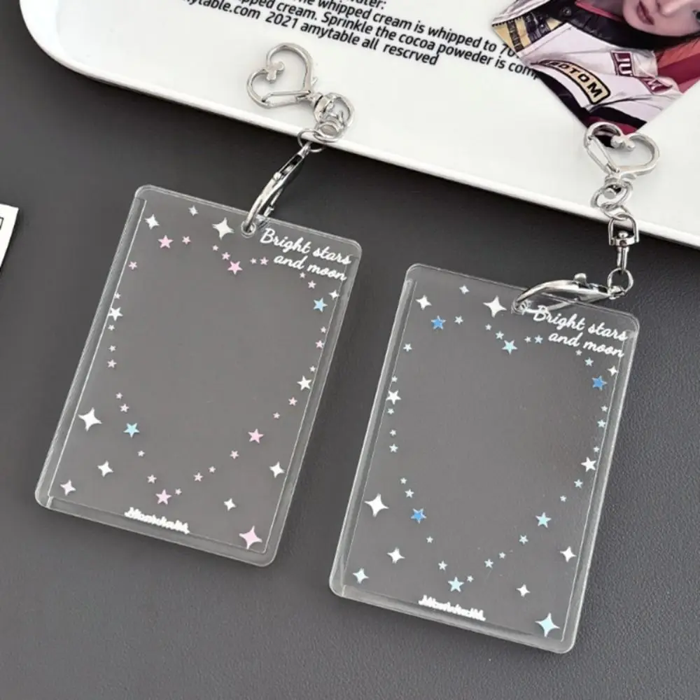 Fotokartenhalter aus Acryl mit Schlüsselanhänger, 7,6 cm, Kpop Idol-Karte, Kpop Idol-Kartenhalter, Herz-Stern-Muster, Fotokartenschutz