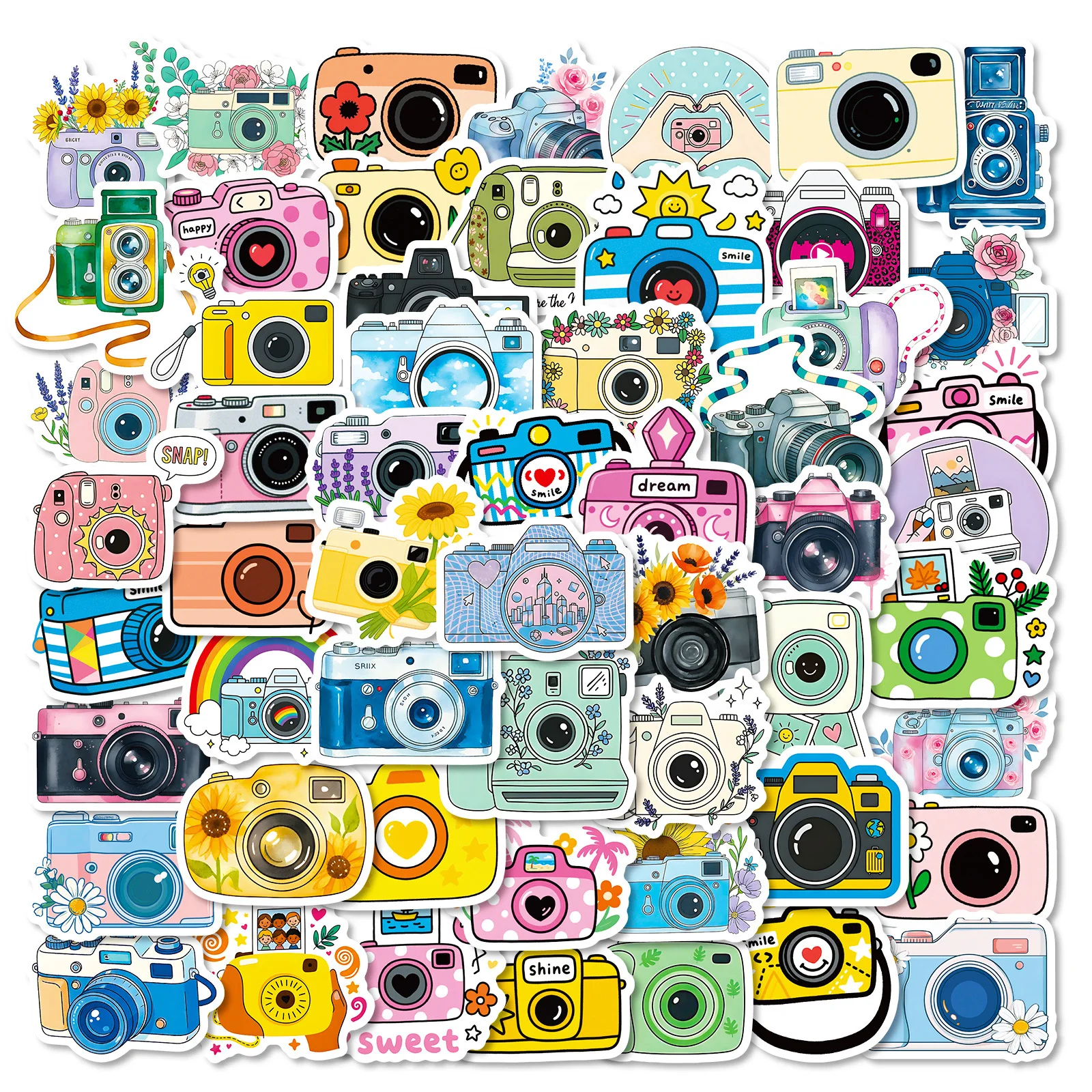 56/112 Pcs New Cartoon Camera Photography Doodle Stickers Creative Cute Handmade Decal Reward for Stationery Box Phone Fridge