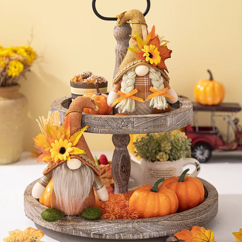 Thanksgiving Decoration Standing Posture Faceless Doll Dwarf Ornament Harvest Season Maple Leaf Sunflower Bent Hat Rudolf