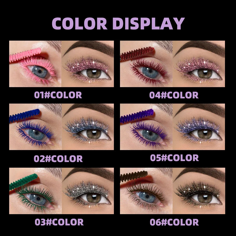 QIBEST Double Head Colorful Mascara Waterproof Eyelashes Extension Thick Curling Quick Dry Lasting Blue Purple Glitter Mascara