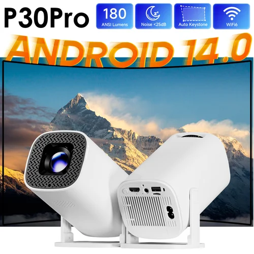 P30PRO Android 14 Mini proyector inteligente compatible con vídeo HD 4K WiFi 6 BT5.0 nativo 720p proyector portátil para cine en casa al aire libre