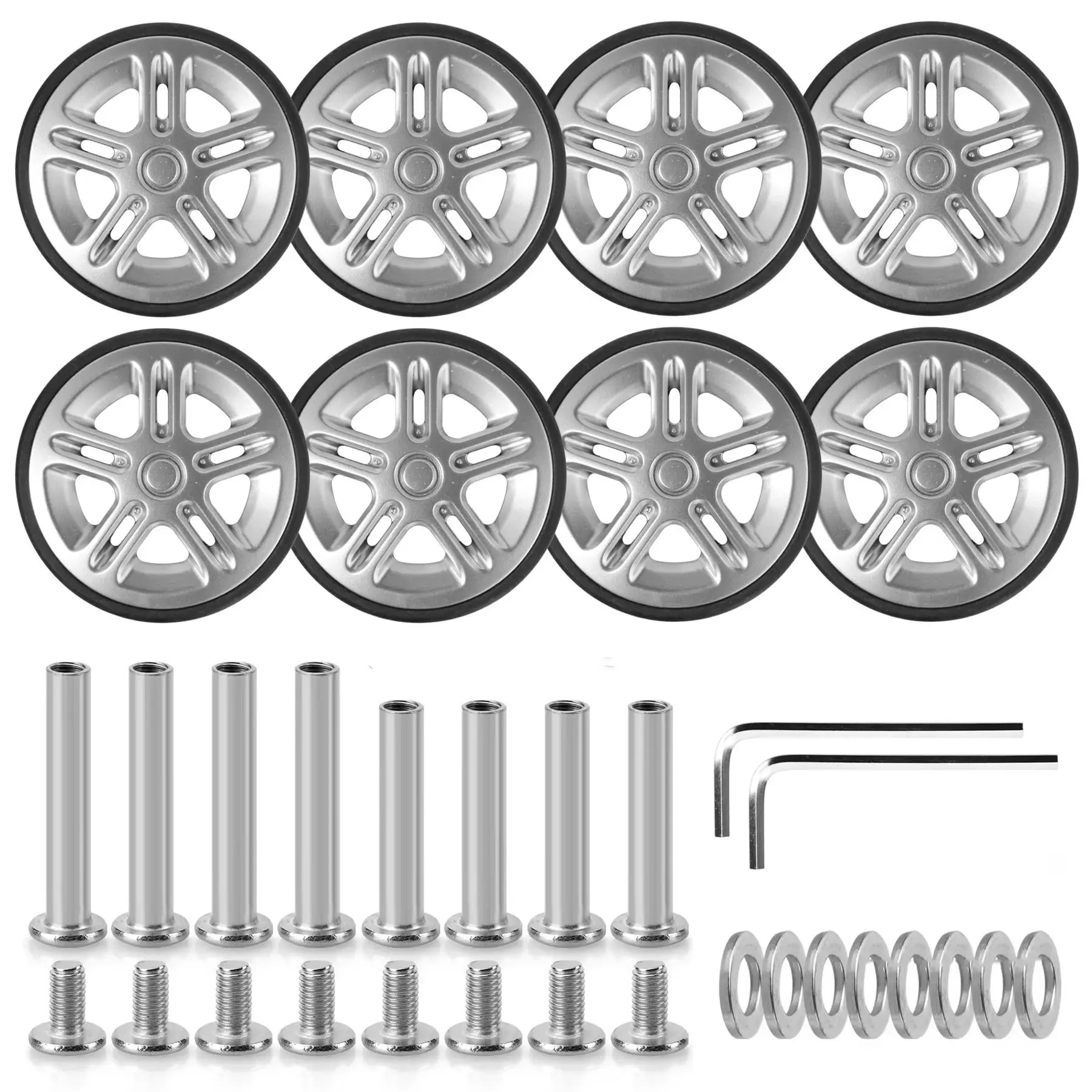 8Pcs Silver Luggage Wheel Replacement with Screw Travel Luggage Wheels Replacement Suitcase Parts 60mm Axles Caster Wheel Repair