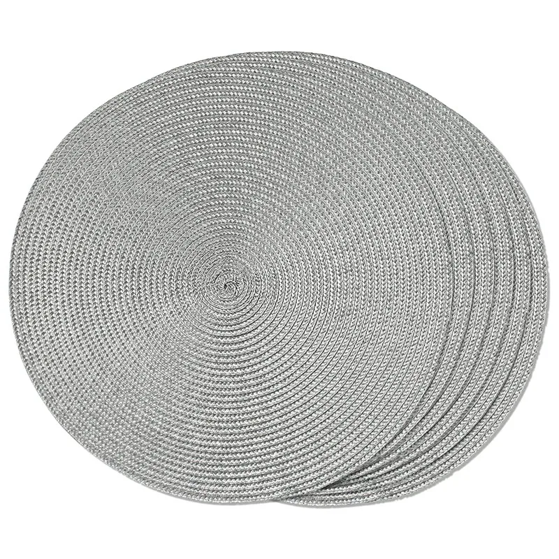 SEWS-Round Braided Placemats Set Of 6 Table Mats For Dining Tables Woven Washable Non-Slip Place Mats 15 Inch