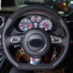 Black leather Suede Car Steering Wheel Cover For Audi TT TTS (8J) 2006-2013 2014 A3 S3 (8P) Sportback 2008 2009 2010 2011 2012