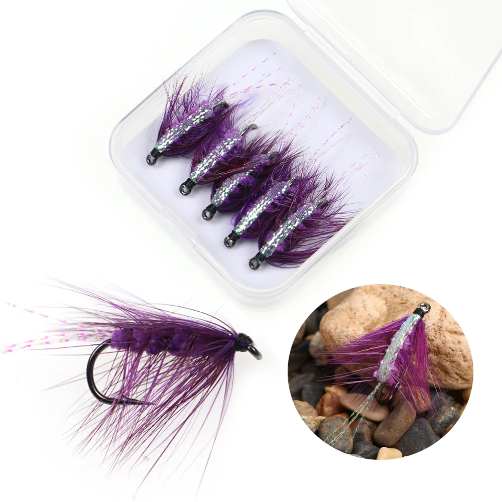 5 Stück/Box # 4 Wollige Wurmfliegen mit Chenille-Körper, langsam sinkende Nassfliegen, künstliche Insektenköder für Forellen- und Barsch-Angeln