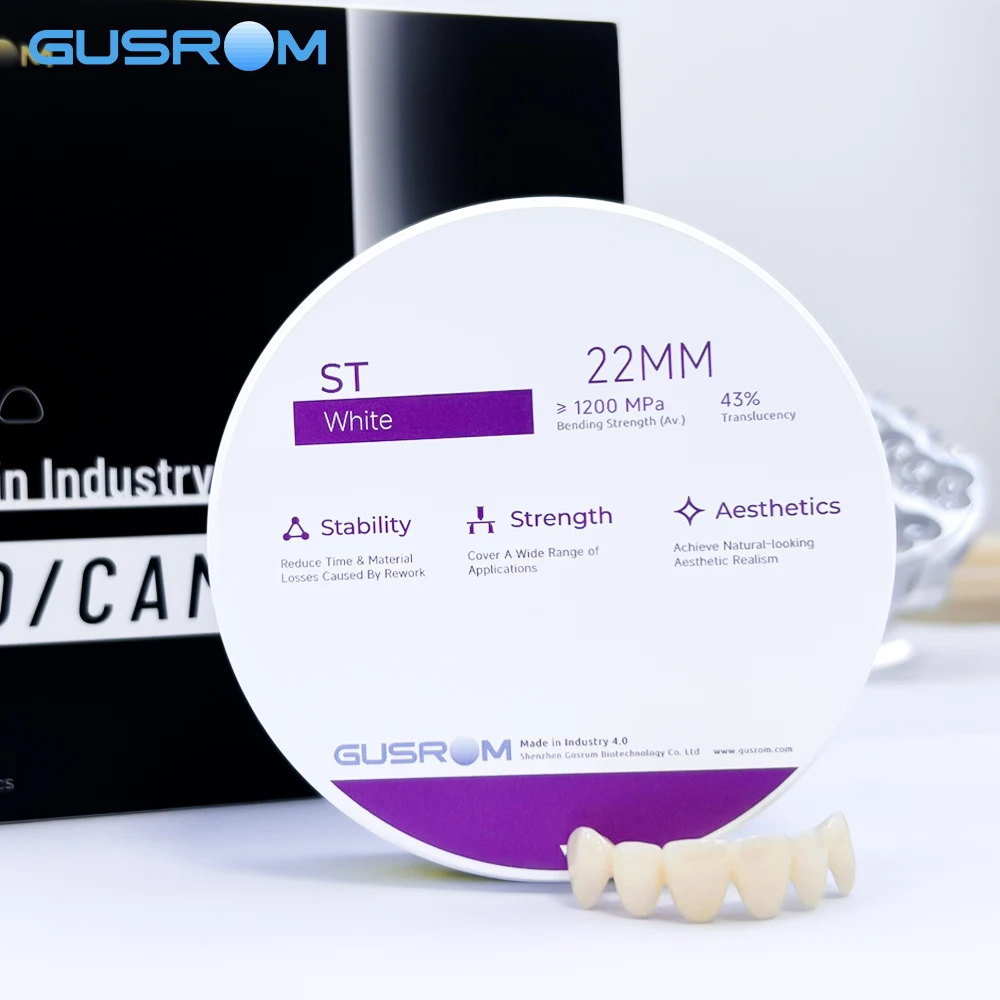 

GUSROM White Zirconia Block 98mm 1200MPa High Strength Dental Zirconia Disc CAD CAM for Internal Staining Crown Bridge ST 43%