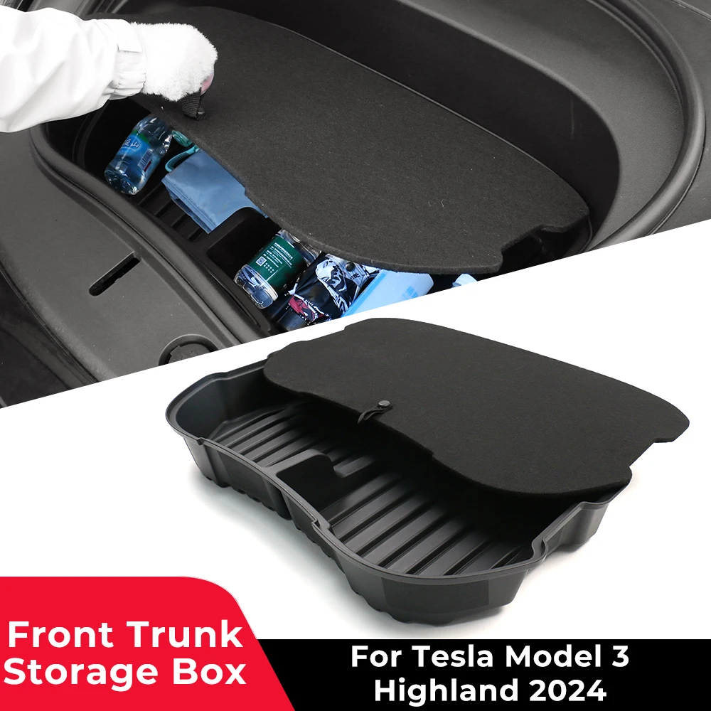 Car Front Trunk Storage Box Frunk Organizer Cargo Protective Tray For Tesla Model 3 Highland 2024 Storage Container Waterproof