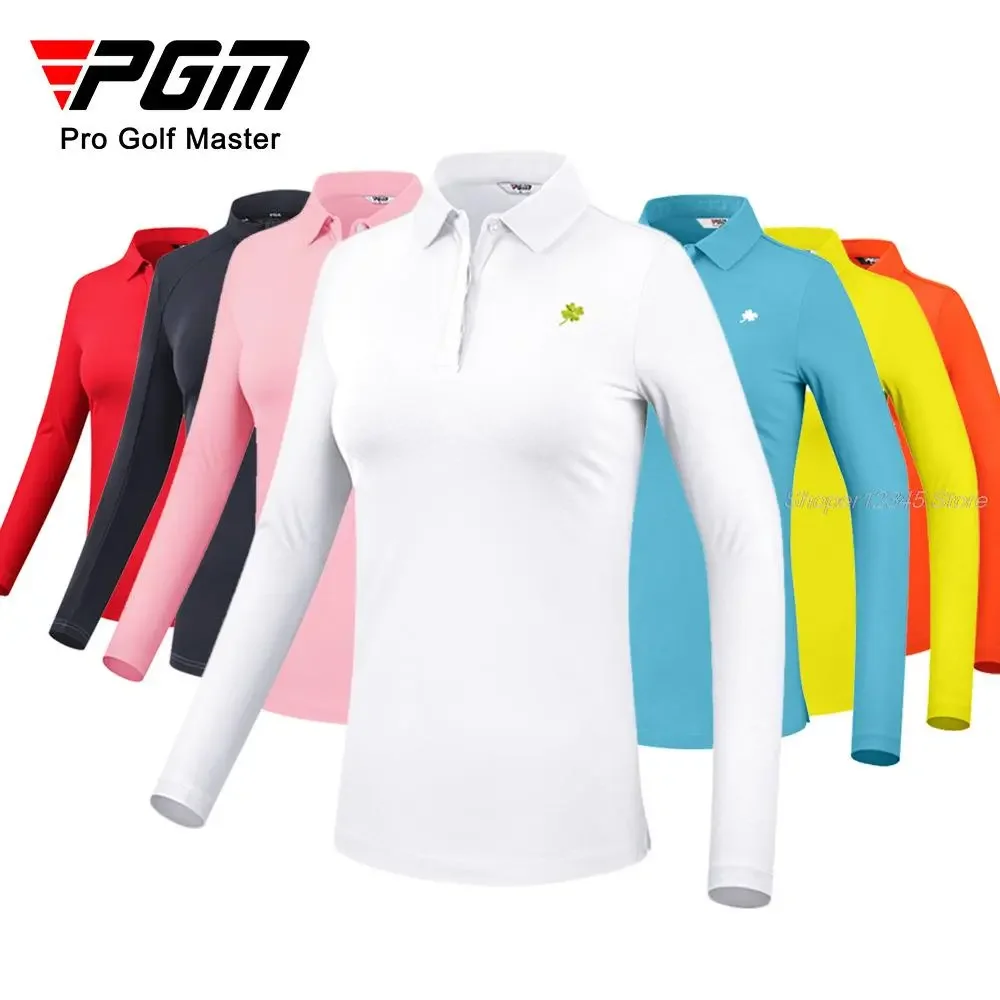 Pgm Women Golf T-Shirt Fashion Sports Long Sleeve Tops Ladies Quick Dry Breathable Polo Shirt Turn Down Collar Casual Sportswear