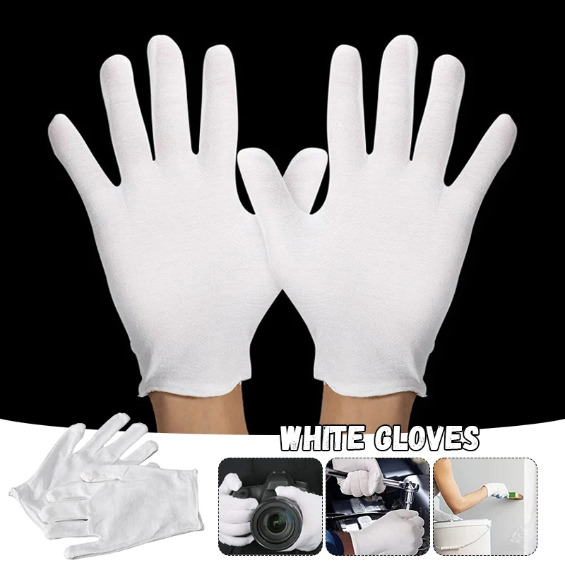 

12Pairs White Cotton Work Gloves Dry Hands Handling Film SPA Gloves Jewellery Ceremonial Household Cleaning Stretch Gloves