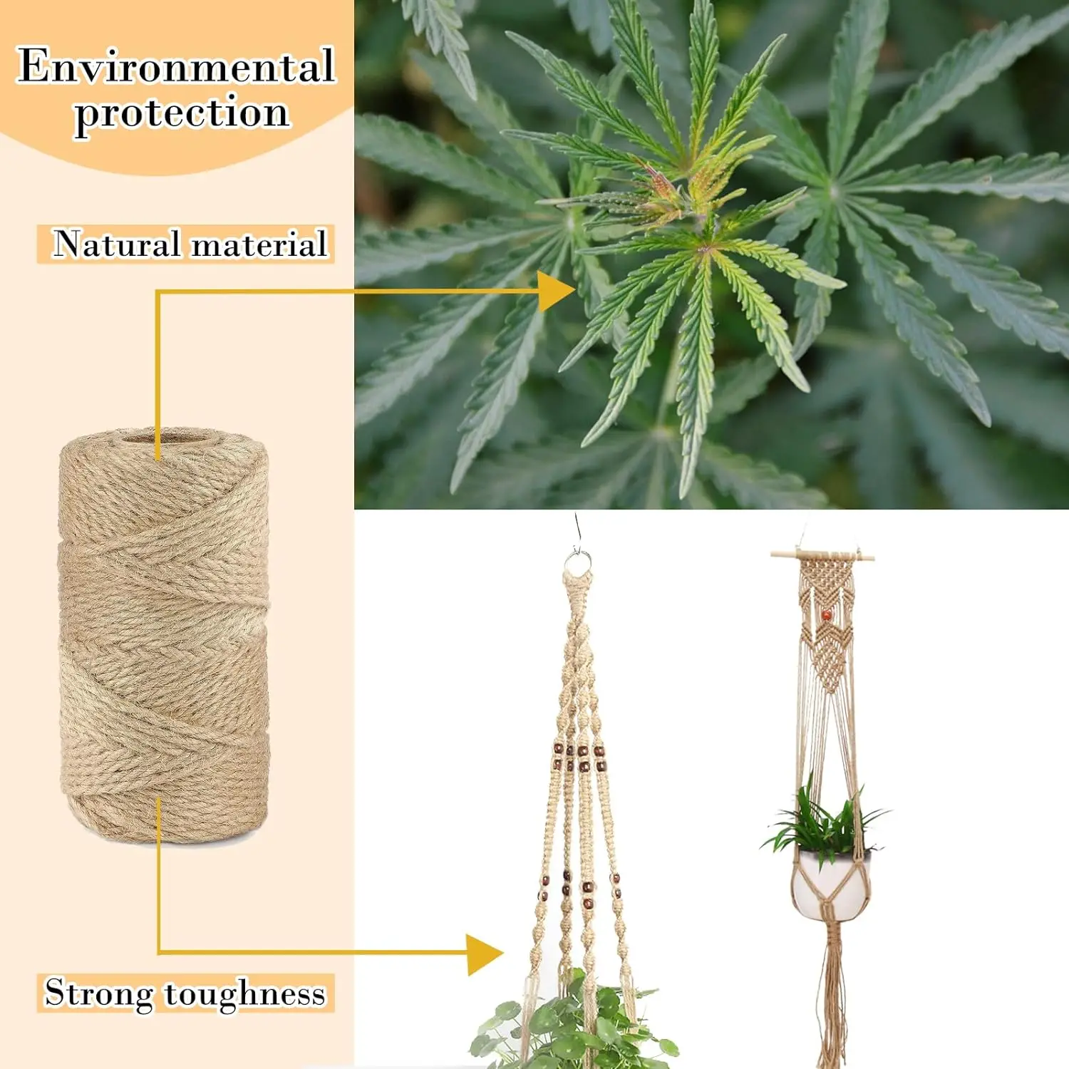 1pc 20m Natural Fringe Rope Yellow Rope (4/6mm Thick) Perfect For Cat Scratching Post, Garden Plants, Bundling and Hanging