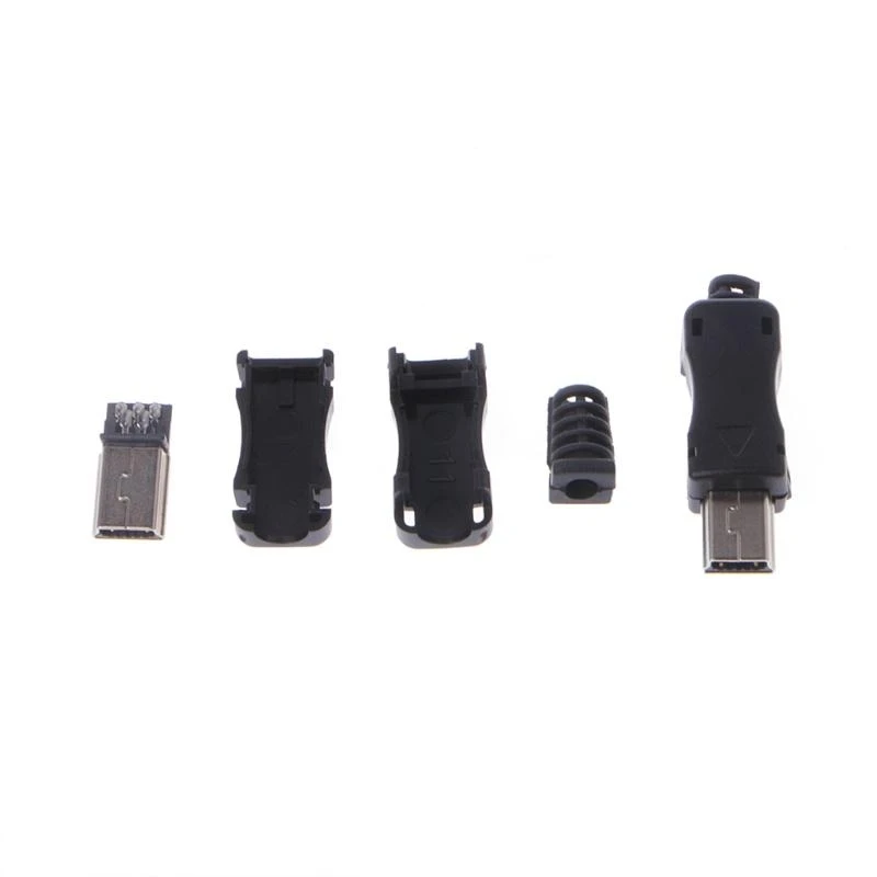 10Sets DIY Mini USB 2.0 5PIN Plug Socket With Plastic Cover With Tail Connector