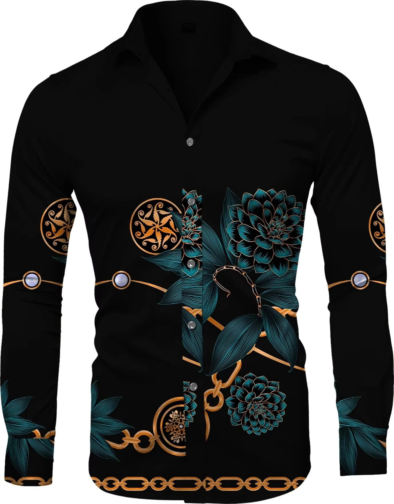 Fashion 3d Floral Shirts For Men Printed Lapel Long Sleeved Shirts Cool Graphs Street Vintage Casual Slim Men Clothes Tops。