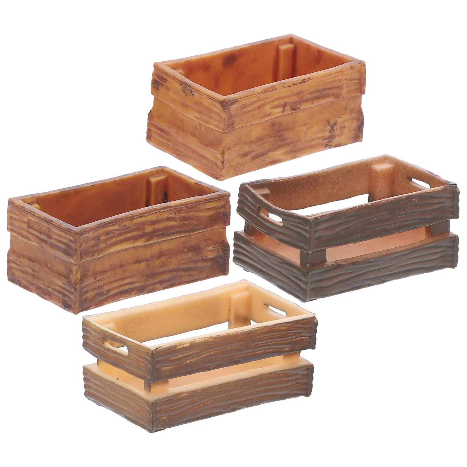 4 Pcs House Storage Basket Mini Accessories Model Box Dollhouse Crate Crates for Crafts Light Brown Decor Ornaments