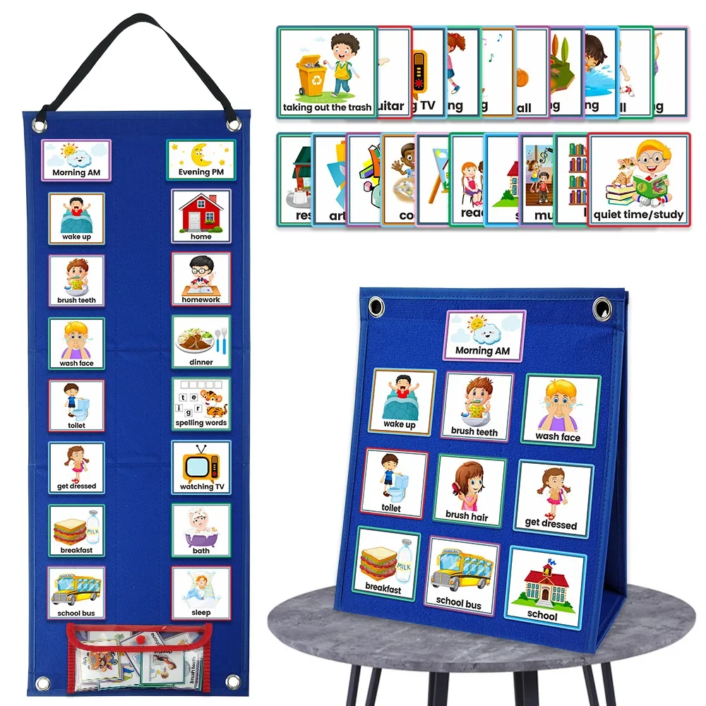 Whole Stick viltbord Visuele schematanalender voor kinderen met 70-kaarten Zelfdisciplineplanner Gevouwen als displaybord Leermiddelen