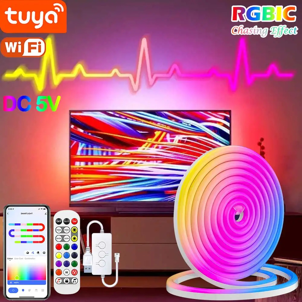 

RGBIC Neon Strip Smart WIFI TUYA LED Strips Light 1M 2M 3M 4M 5M with Alexa Google Assistant Smart APP For Home Party Decor DIY