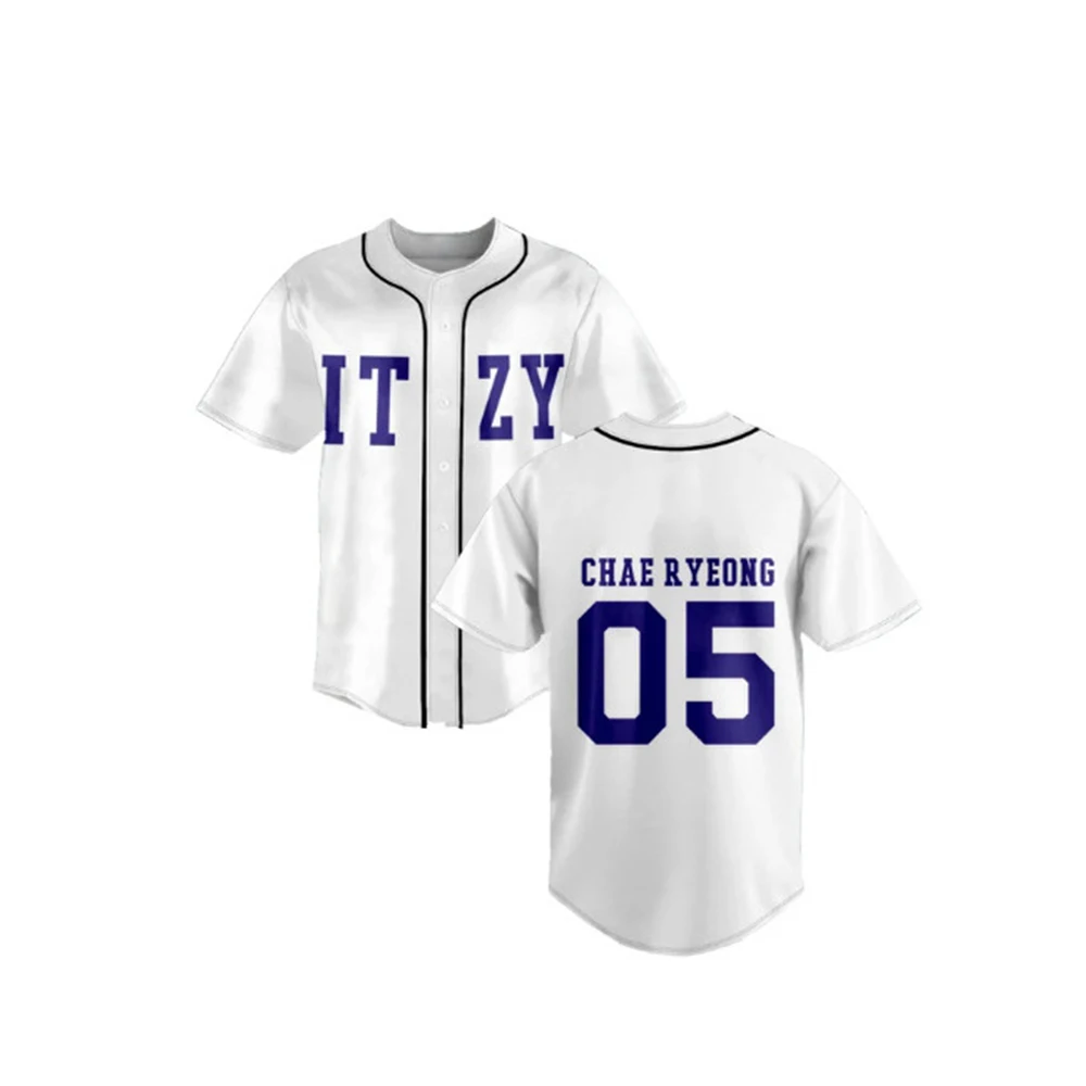 Kpop ITZY Baseball Jersey Song None of My Business Fashion Personality V-neck Short Sleeve T-shirt Yuna Ryujin Fans Support Gift