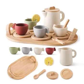 Baby wooden Montessori toys play house afternoon tea set model puzzle toys baby birthday toy numbers blocks educational toy