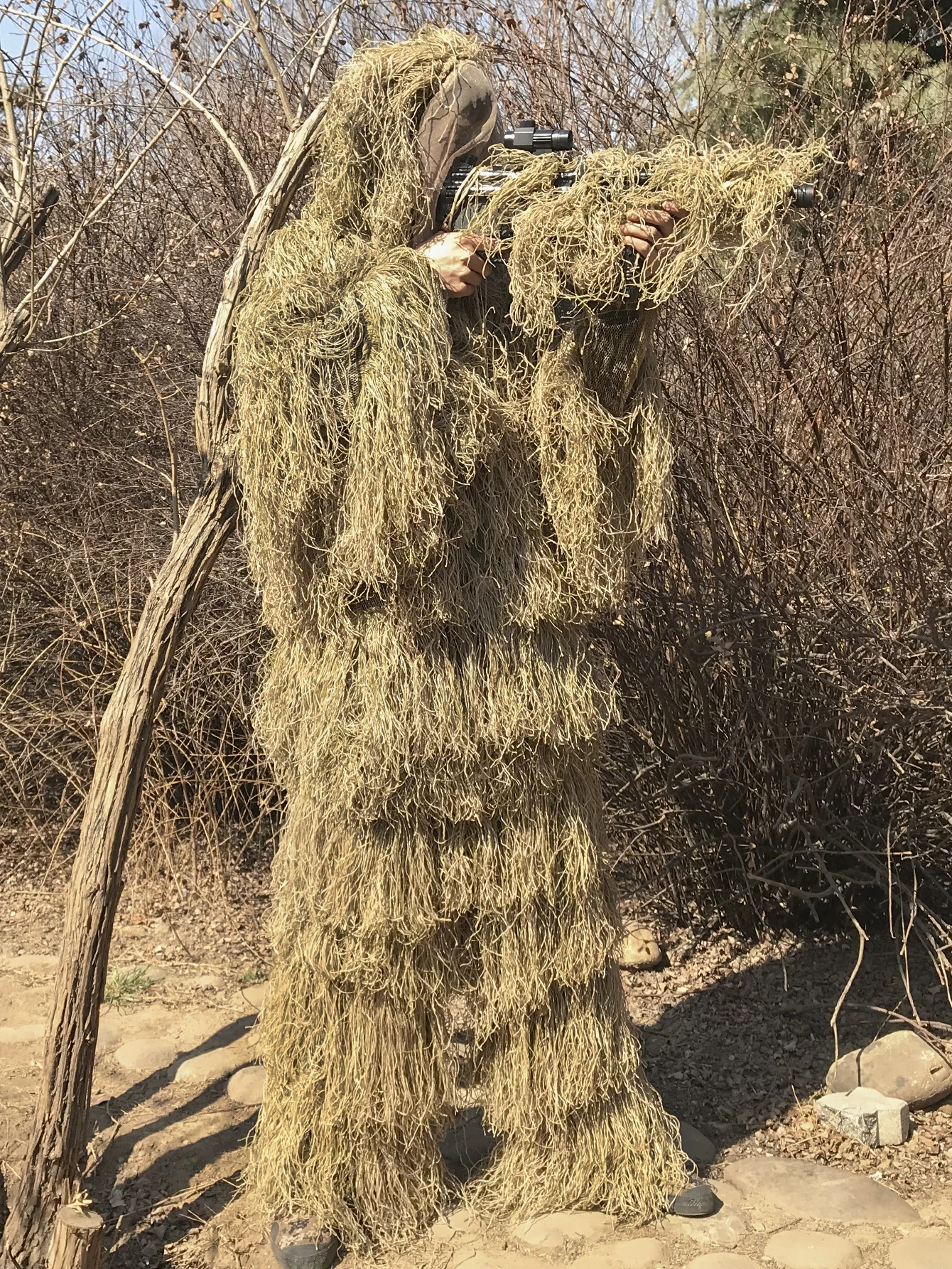 

3D Withered Grass Ghillie Suit 4 PCS Sniper Tactical Camouflage Clothing Hunting Suit Hunting Clothes Birding Suit