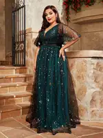 Mgiacy plus size V-neck sequin embroidered contrasting double mesh full skirt Evening gown Ball dress Party dress - Image 5