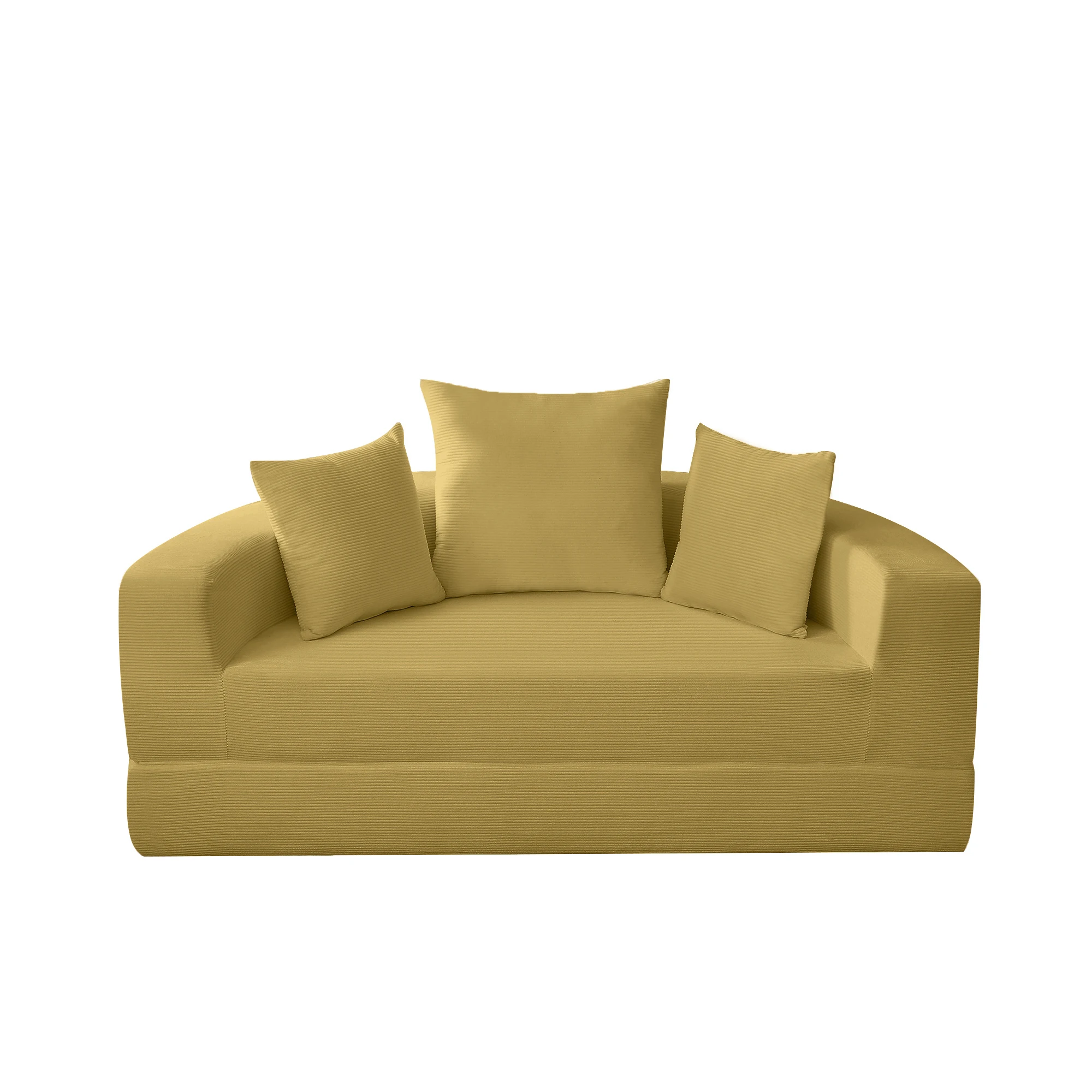 

#Yellow Corduroy Loveseat Sofa 2-Seater Comfy Deep Seat Couch with 3 Throw Pillows for Living Room, Bedroom, Apartment