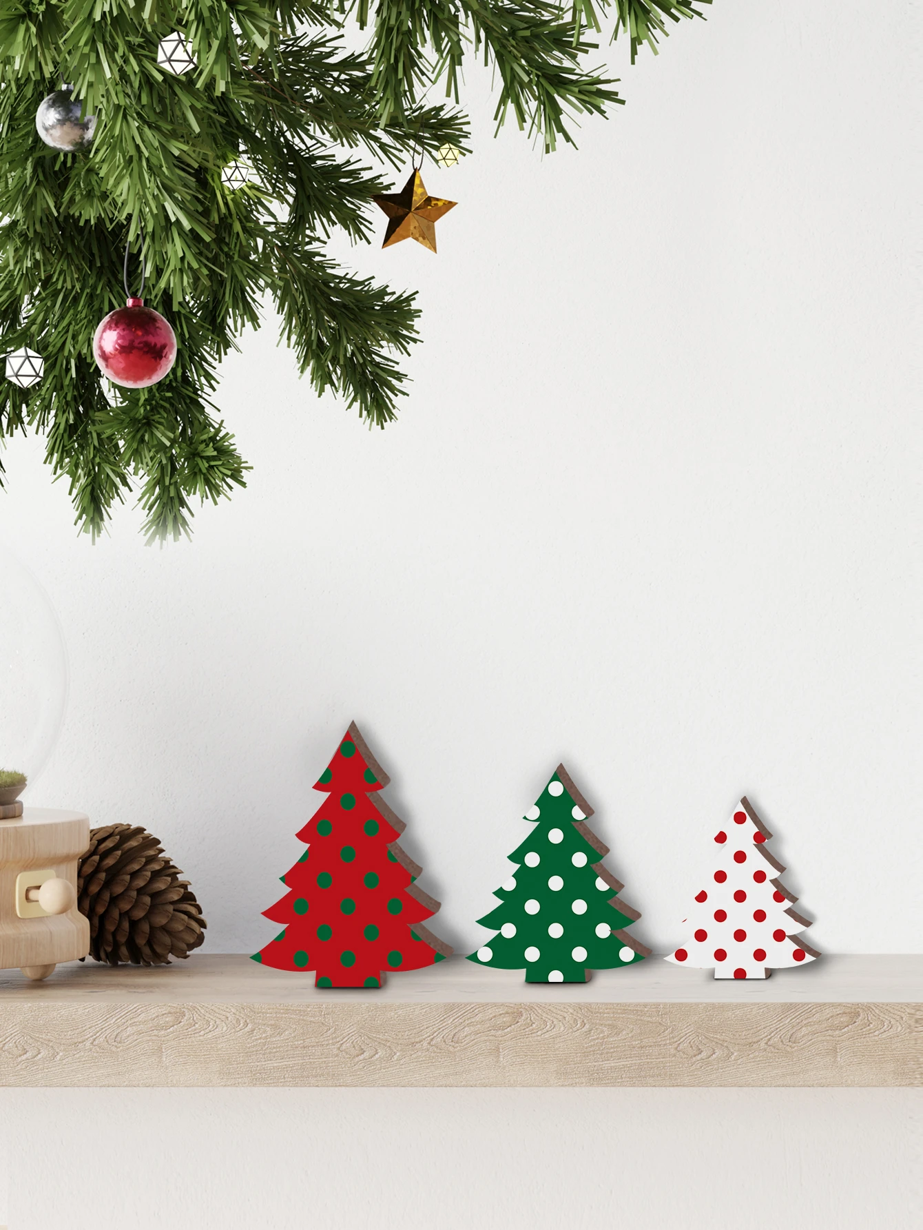 Putuo Decor 3pc Christmas Tree Sign Table Decors, Pop Art Wooden Sign, Desktop for Fireplace Farmhouse Christmas Party