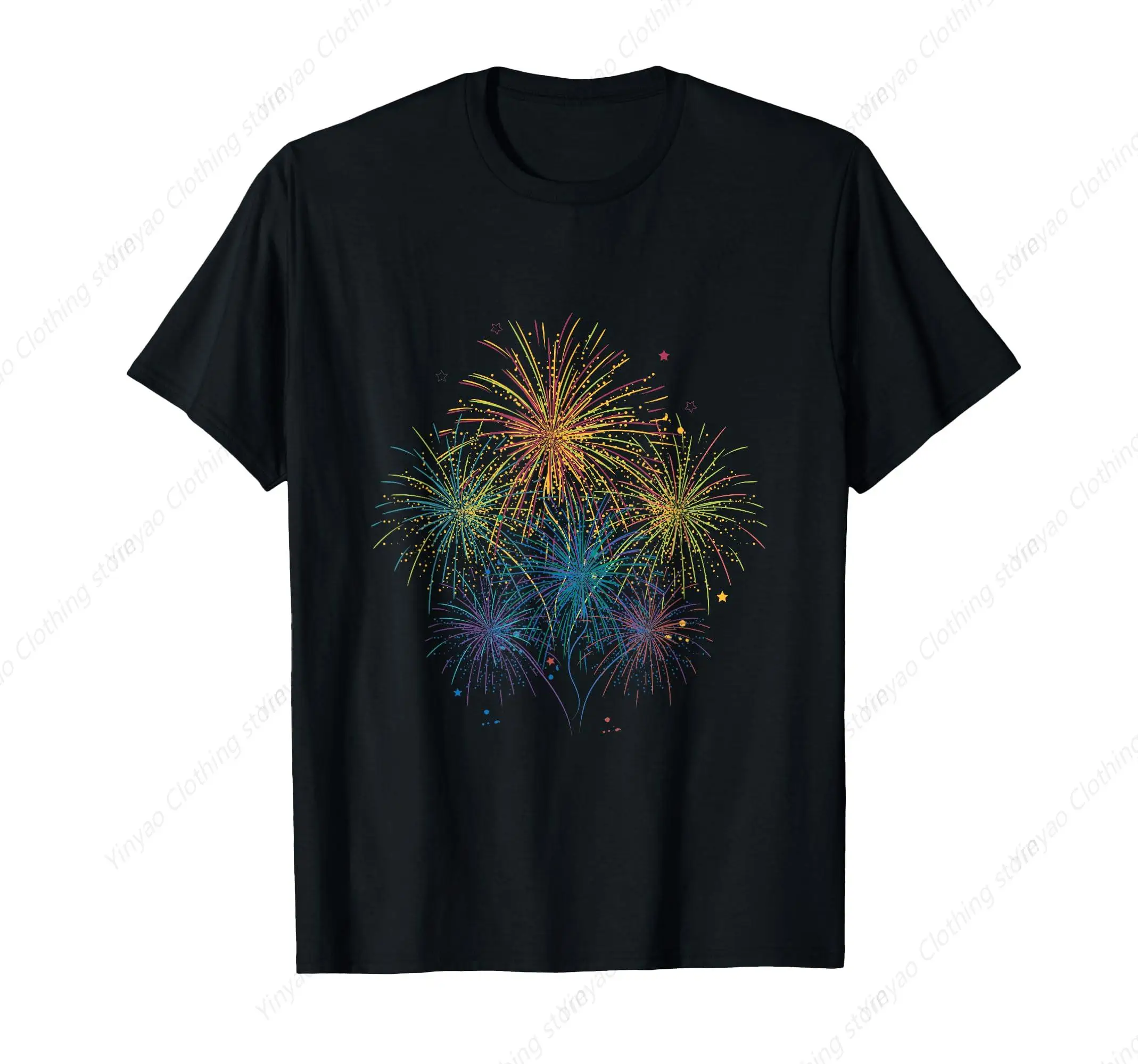 Fireworks firecrackers explosions fireworks men's and women's T-shirts fun and cool men's clothes cotton short sleeves