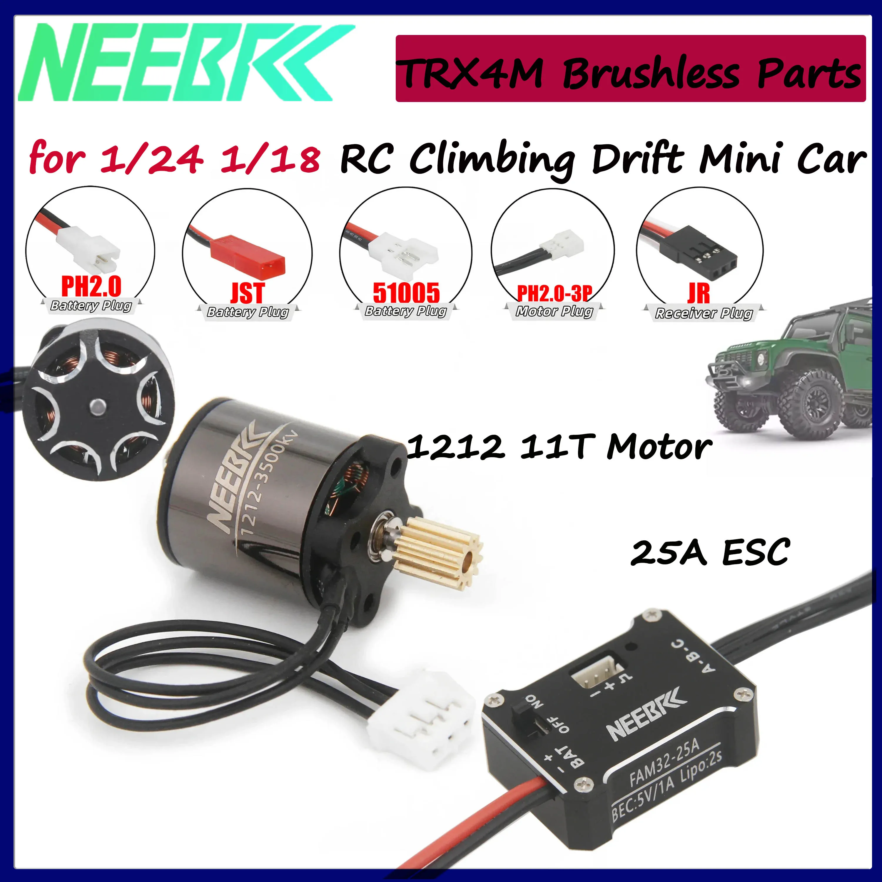

NEEBRC 1212 3500KV Бесщеточный двигатель 11T Gear 25A ESC 2S BEC 5V/1A для 1/18/ 1/24 1/28 RC Climbing Drift Mini Car TRX4M Power Part