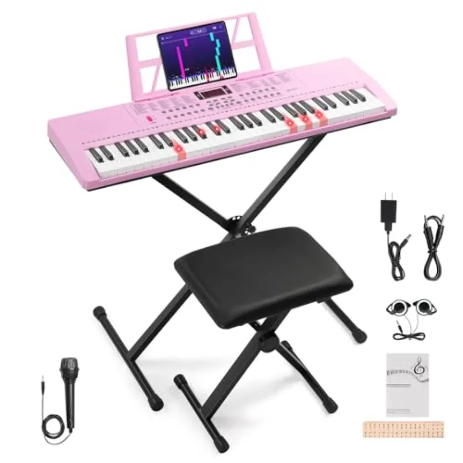 

61-клавишная клавиатура-пианино с 200 тембрами, 200 ритмами и 60 демонстрационными曲目ми. В комплекте: стойка, стул, наушники, микрофон, ноты.