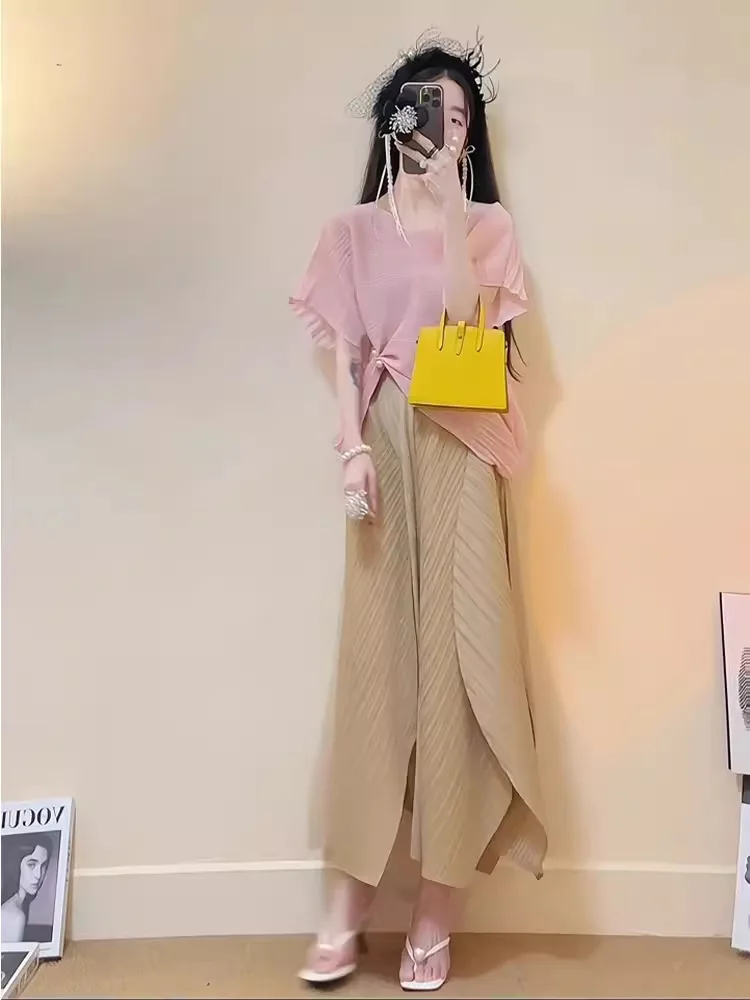 Damska spódnica do połowy ciała Miyake 2025 letnia nowa moda na co dzień wszechstronny temperament na co dzień jednokolorowa plisowana spódnica z wysokim stanem