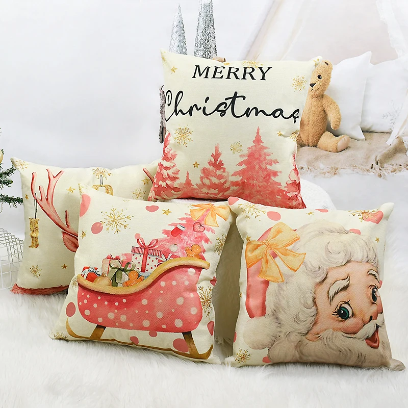 45*45 سنتيمتر عيد الميلاد غطاء الوسادة المخدة عيد ميلاد سعيد الديكور وسادة أكياسها للمنزل عيد الميلاد زخرفة السنة الجديدة 2025