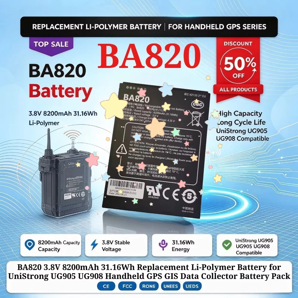 BA820 3.8V 8200mAh 31.16Wh Replacement Li-Polymer Battery for UniStrong UG905 UG908 Handheld GPS GIS Data Collector Battery Pack