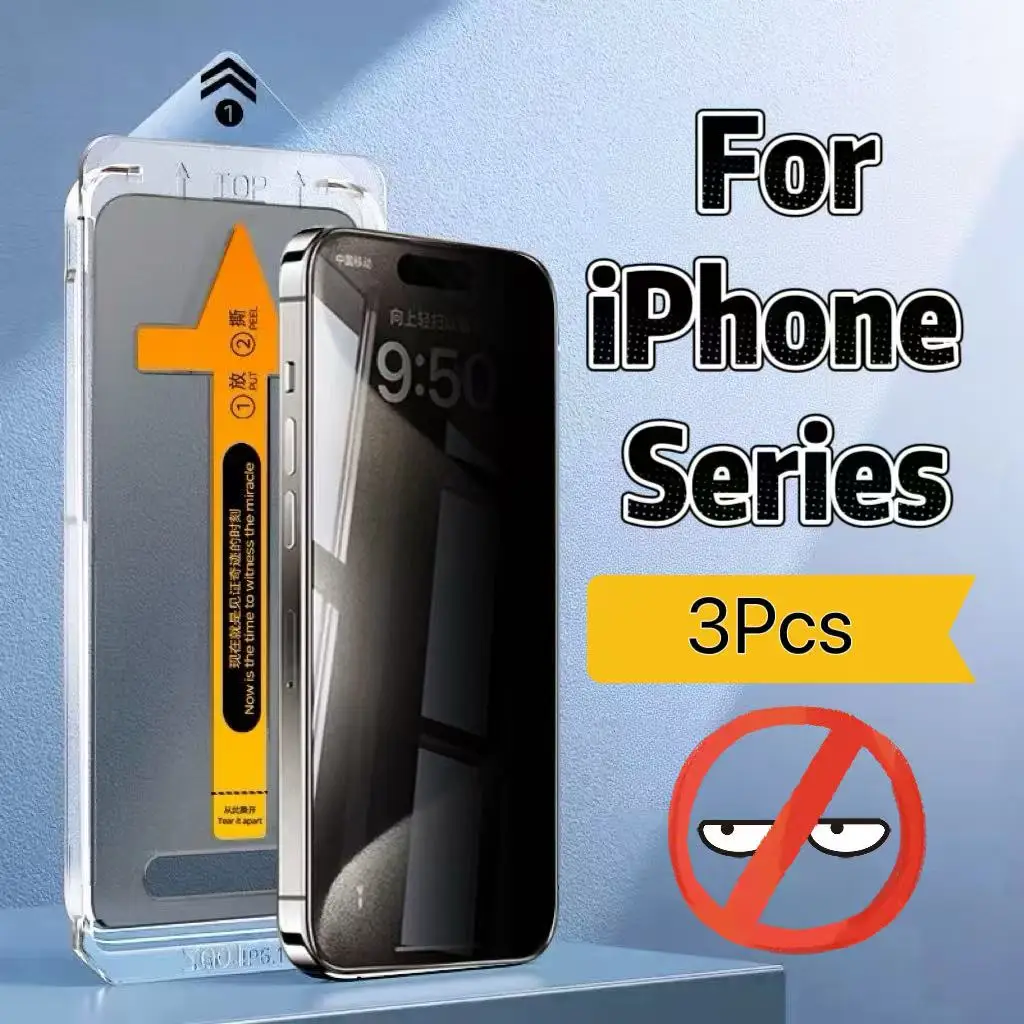 

3Pcs 9H Anti-Spy Privacy Tempered Glass Screen Protector for iPhone Series, Anti-Scratch Easy Install Phone Protective Film