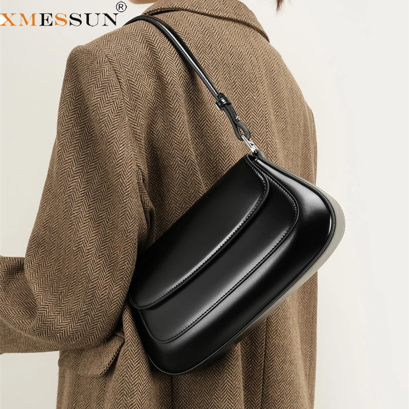 XMESSUN Women New Trendy Soft Leather Saddle Bag,Fashion Underarm Commuter Bag Designer Female Casual Shoulder Crossbody Bag