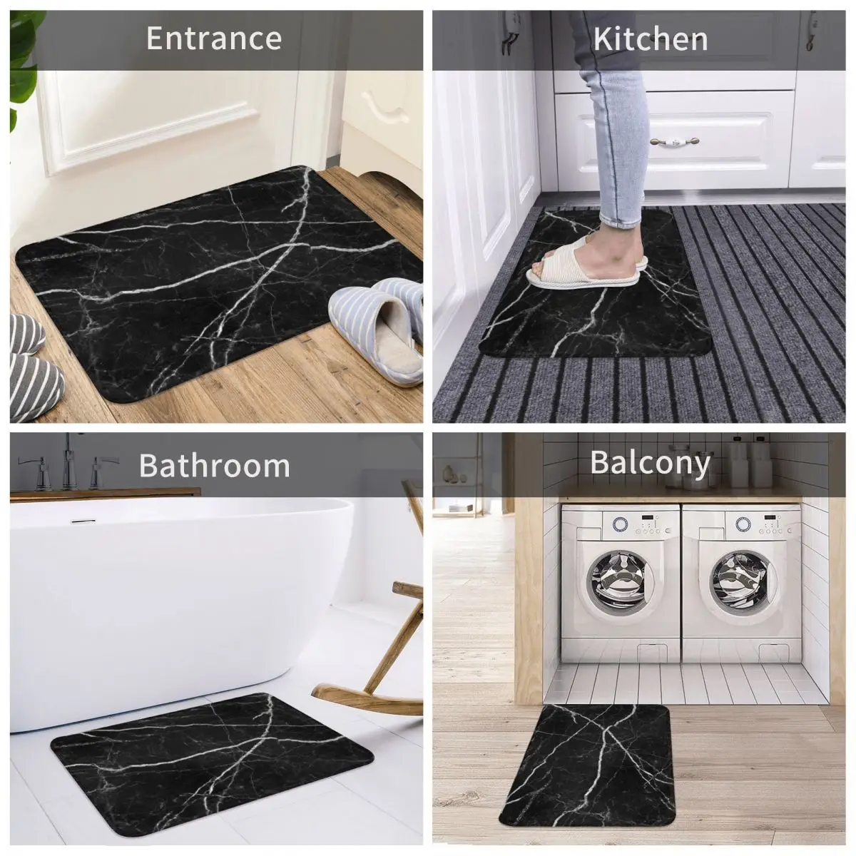 Black Marble Stone Texture Pattern Doormat Non-slip Kitchen Entrance Bathroom Polyester Rug Carpet Mat Bedroom Decor  Washable