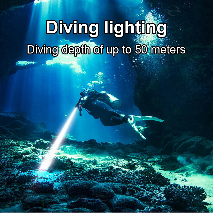 New High Power Led Rechargeable Diving Flashlight XHP50 Strong Light LED Snorkeling Flashlights With Wistband IPX8 Waterproof