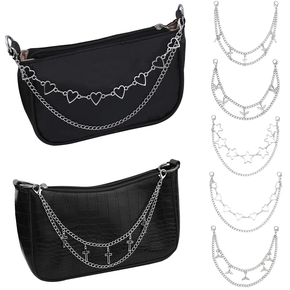 Metal Chain Strap Personality Bag Chain Double Layer Clothing Chain Multi-layer Bag Handle With Lobster Buckle Bag Decoration