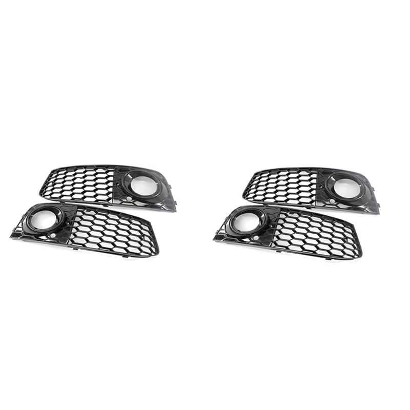 

4X Honeycomb Mesh Fog Light Trim Frame Fog Lamp Grille For A4 B8 RS4 2009-2012 Glossy Black 8KD807682 8KD807681