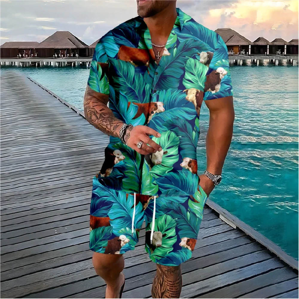 

Hawaiian Animal Coconut Tree 3d Print Short Sleeve Shirt+Shorts 2Pcs Set Casual Beachwear Vacation 2 Piece Suits Clothing
