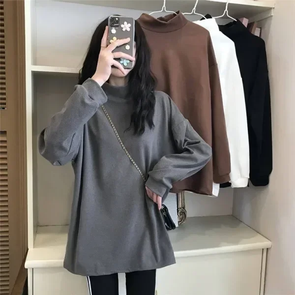 Double-sided Velvet Women's Autumn And Winter Loose Warm Long-sleeved T-shirt Female Student On Clothes Female